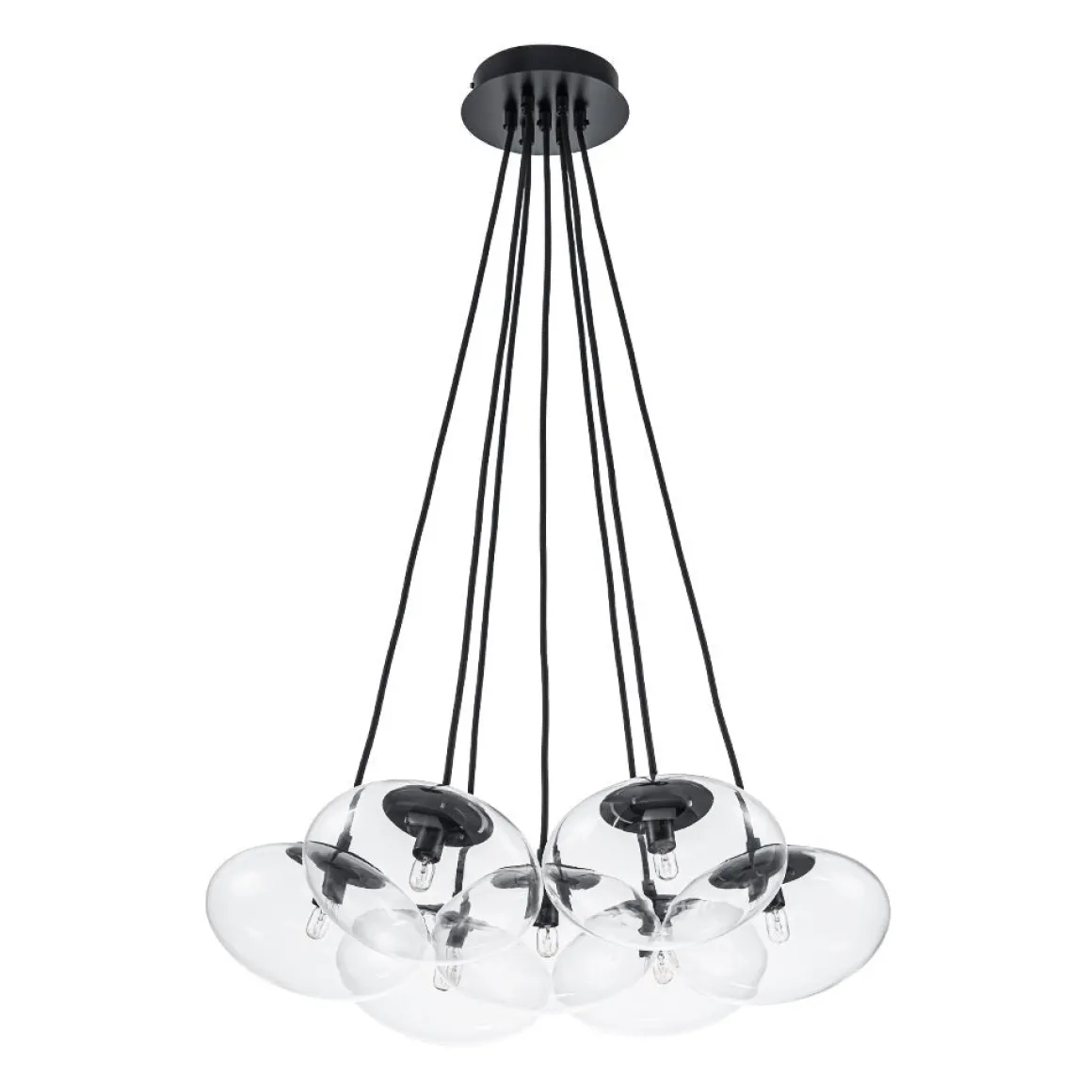 Black 7-Light Cluster Clear Glass Oval Globe Chandelier