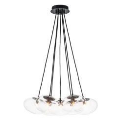 Black 7-Light Cluster Clear Glass Oval Globe Chandelier