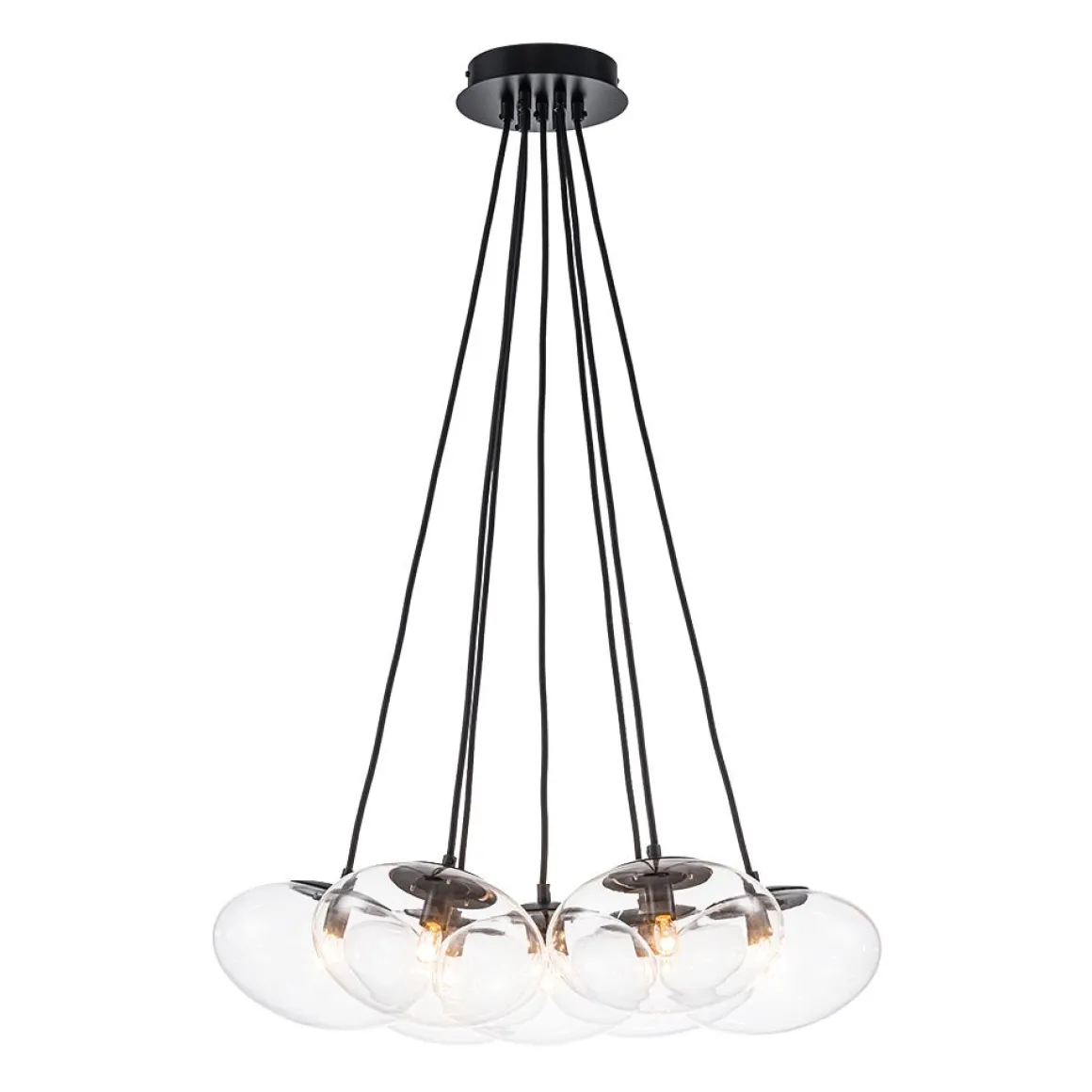 Black 7-Light Cluster Clear Glass Oval Globe Chandelier