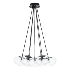Black 7-Light Cluster Clear Glass Oval Globe Chandelier