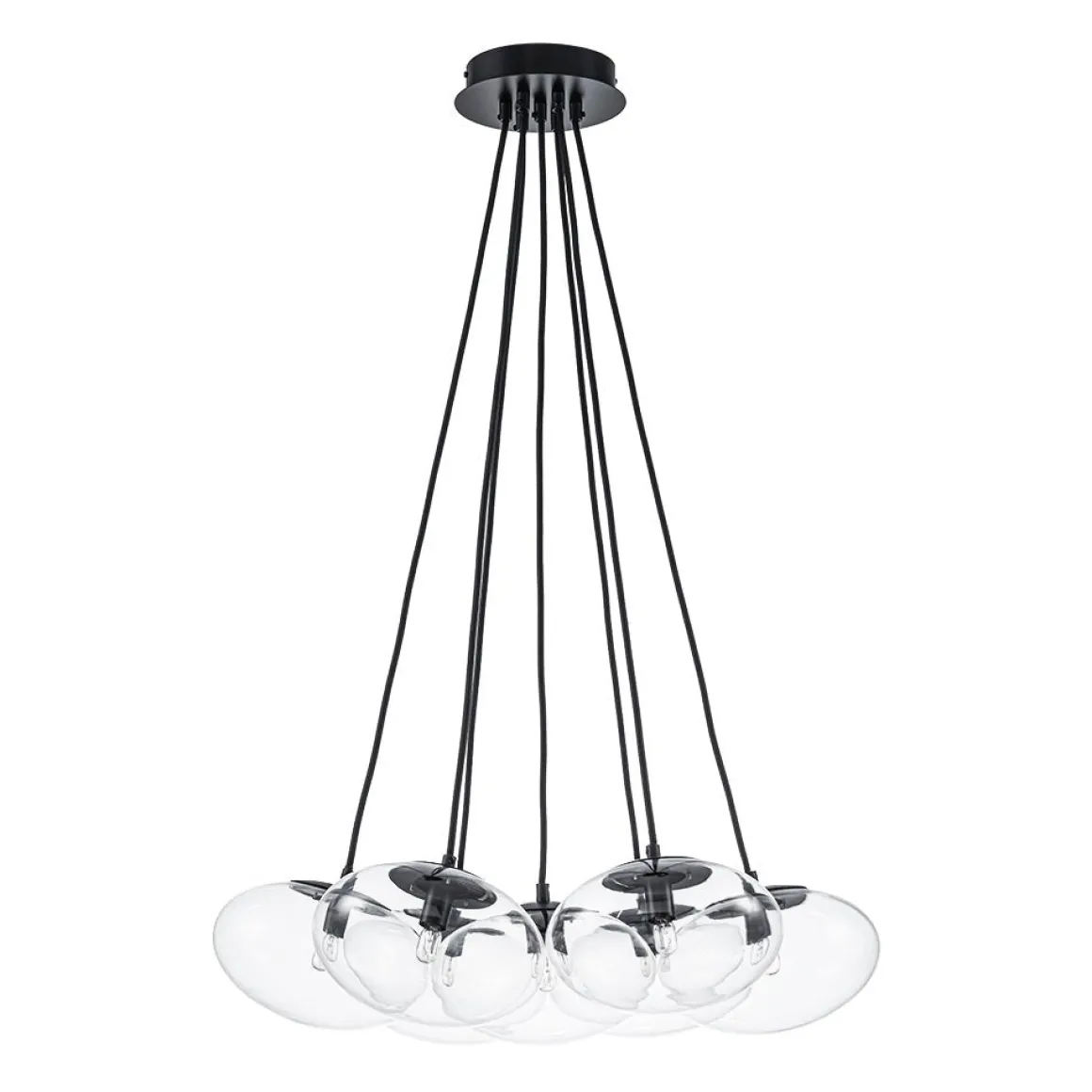 Black 7-Light Cluster Clear Glass Oval Globe Chandelier