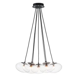 Black 7-Light Cluster Clear Glass Oval Globe Chandelier