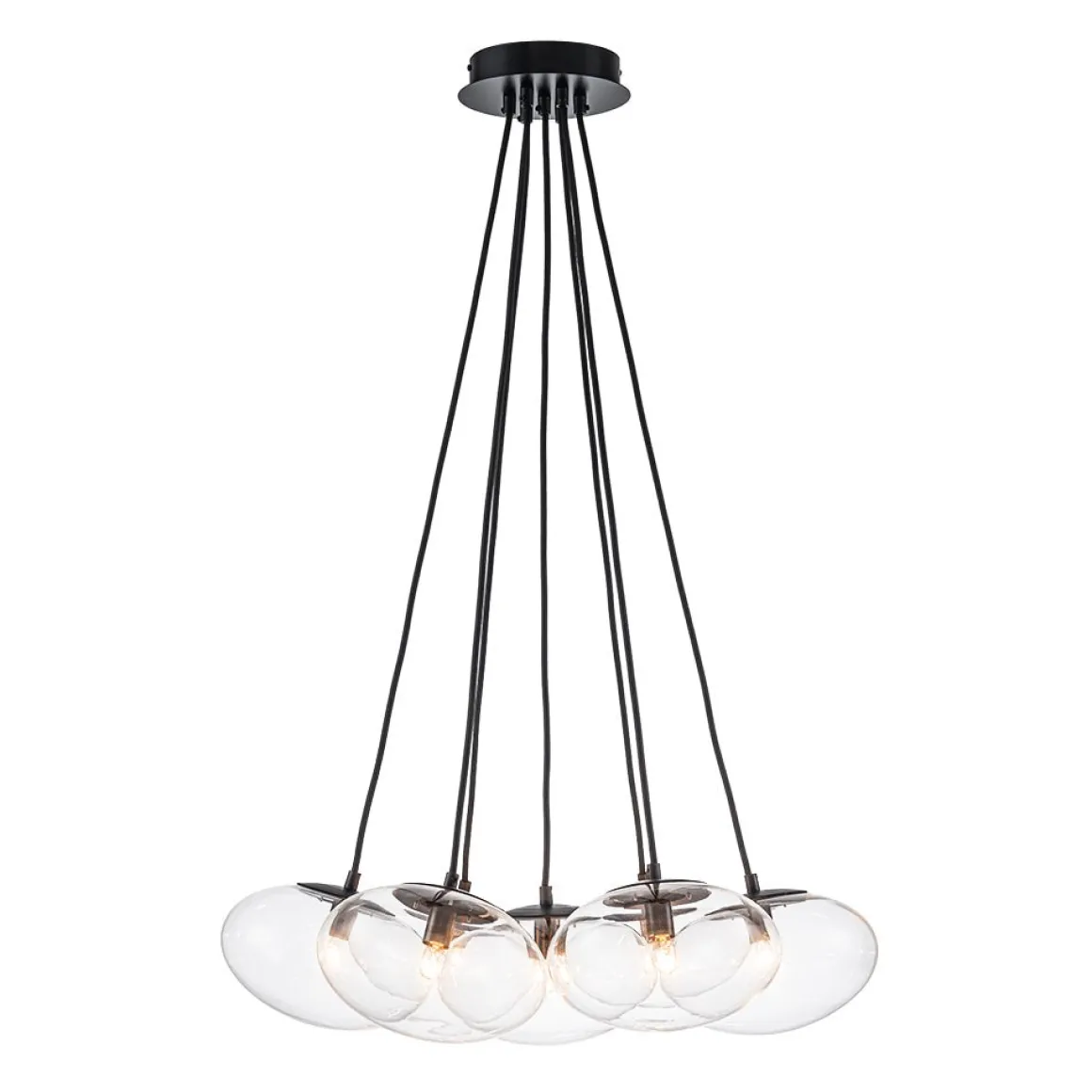 Black 7-Light Cluster Clear Glass Oval Globe Chandelier
