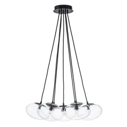 Black 7-Light Cluster Clear Glass Oval Globe Chandelier