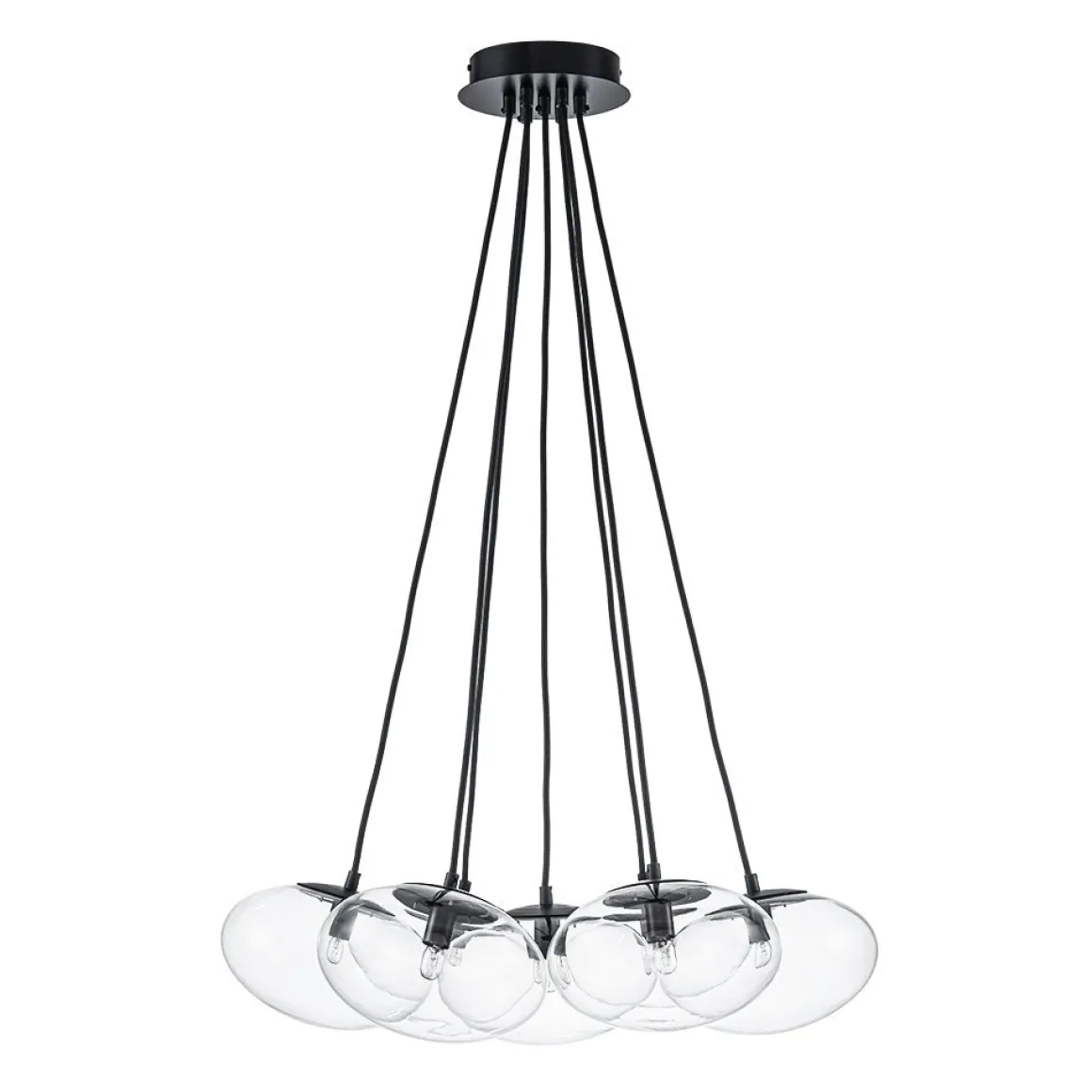 Black 7-Light Cluster Clear Glass Oval Globe Chandelier