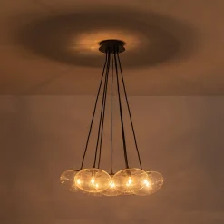 Black 7-Light Cluster Clear Glass Oval Globe Chandelier