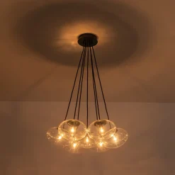 Black 7-Light Cluster Clear Glass Oval Globe Chandelier