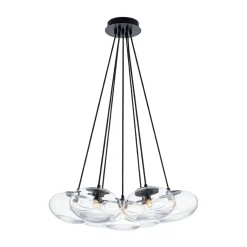 Black 7-Light Cluster Clear Glass Oval Globe Chandelier