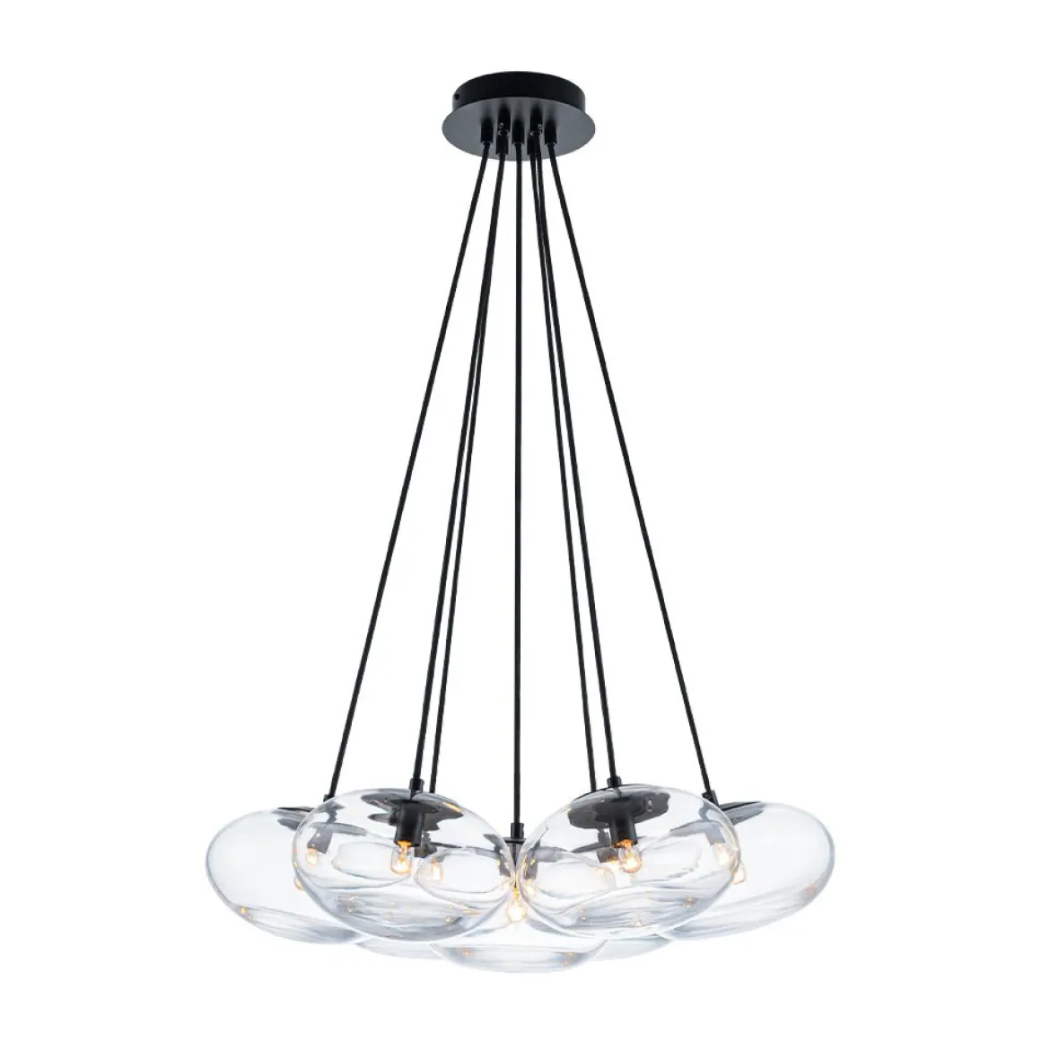 Black 7-Light Cluster Clear Glass Oval Globe Chandelier