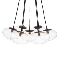 Black 7-Light Cluster Clear Glass Oval Globe Chandelier