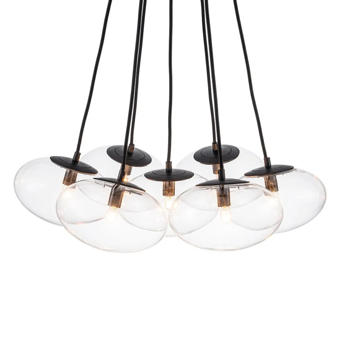 Black 7-Light Cluster Clear Glass Oval Globe Chandelier