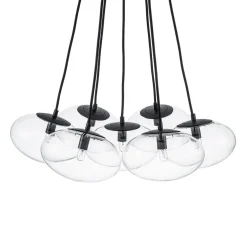Black 7-Light Cluster Clear Glass Oval Globe Chandelier