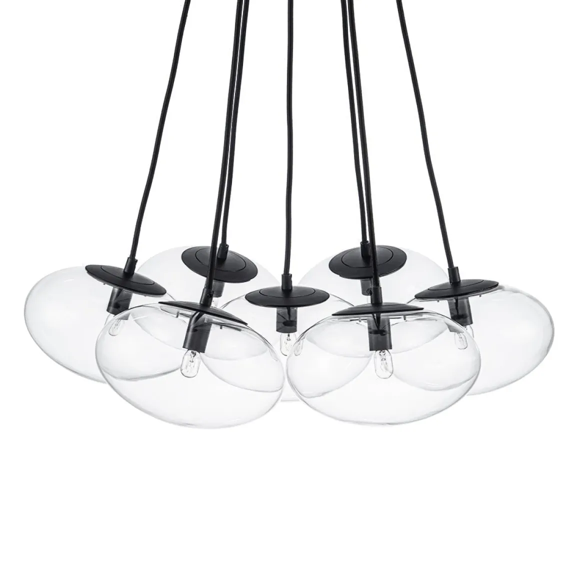 Black 7-Light Cluster Clear Glass Oval Globe Chandelier