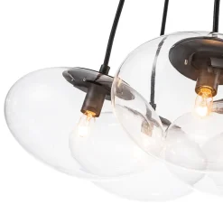 Black 7-Light Cluster Clear Glass Oval Globe Chandelier