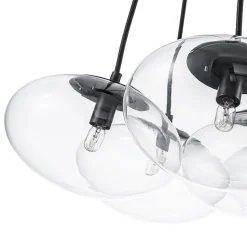 Black 7-Light Cluster Clear Glass Oval Globe Chandelier