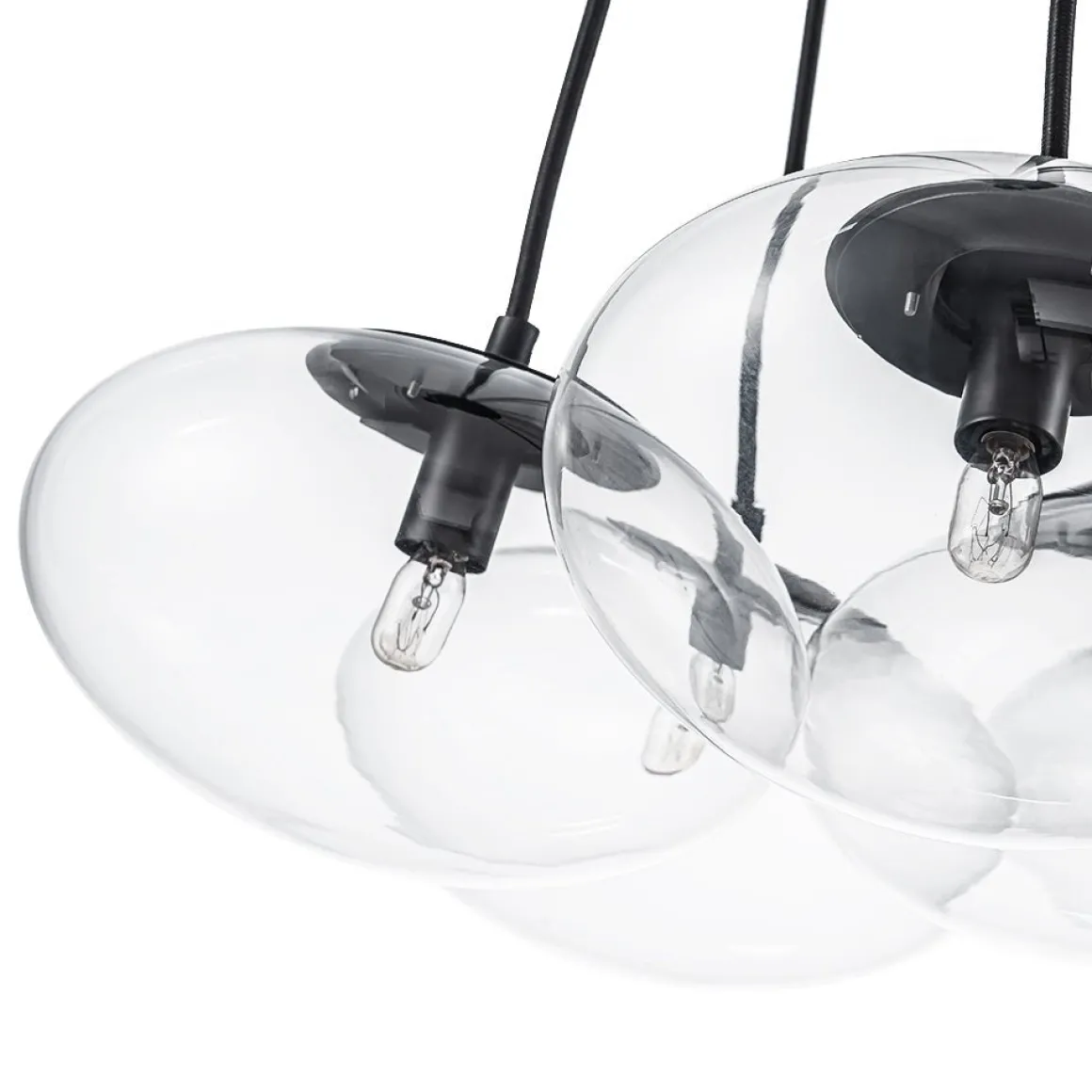 Black 7-Light Cluster Clear Glass Oval Globe Chandelier