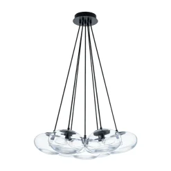 Black 7-Light Cluster Clear Glass Oval Globe Chandelier