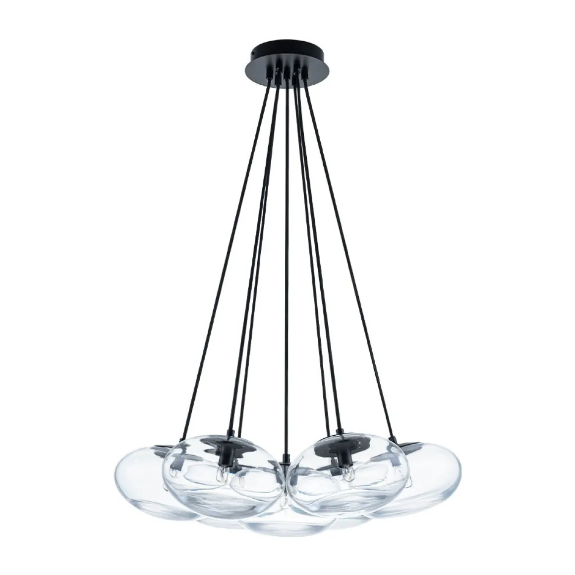 Black 7-Light Cluster Clear Glass Oval Globe Chandelier