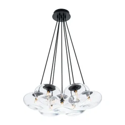 Black 7-Light Cluster Clear Glass Oval Globe Chandelier