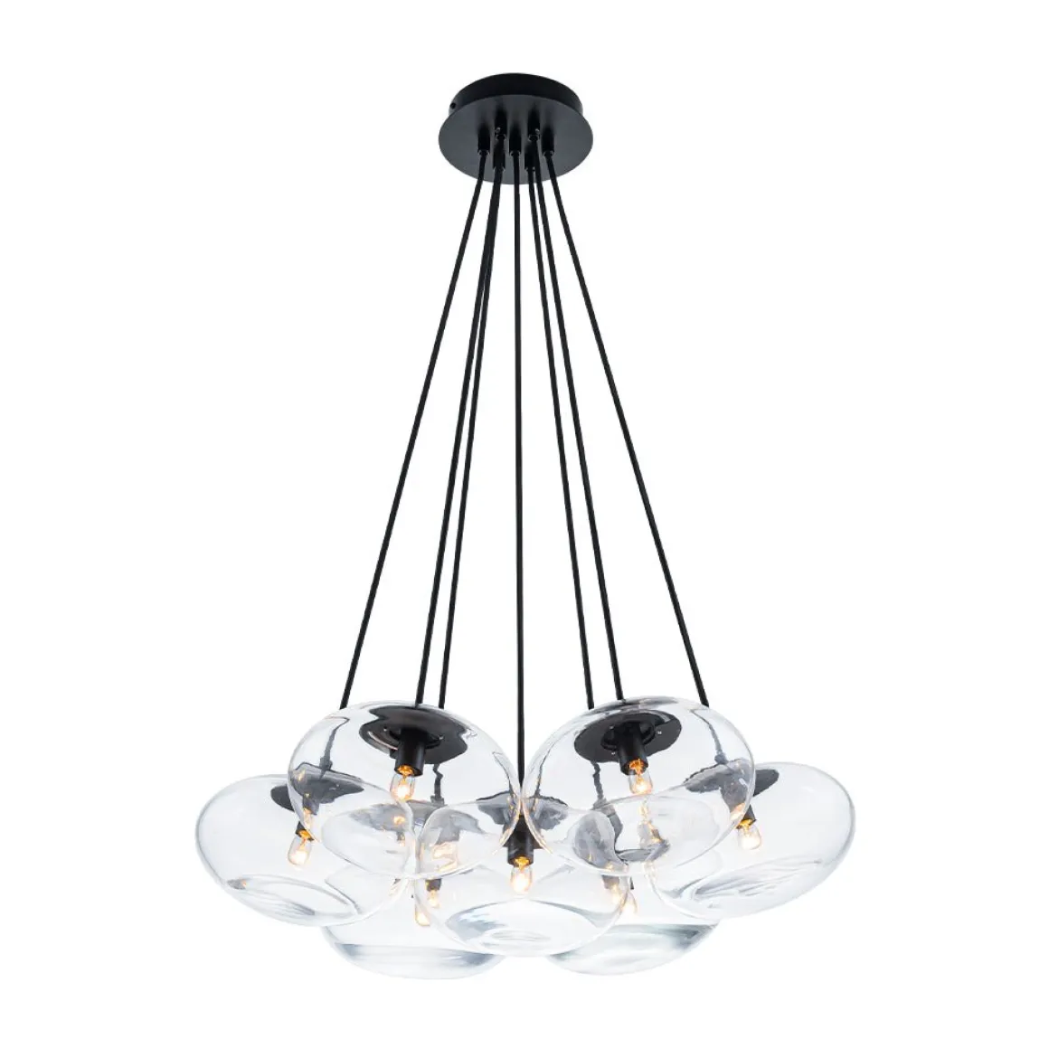 Black 7-Light Cluster Clear Glass Oval Globe Chandelier