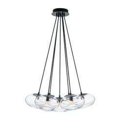 Black 7-Light Cluster Clear Glass Oval Globe Chandelier