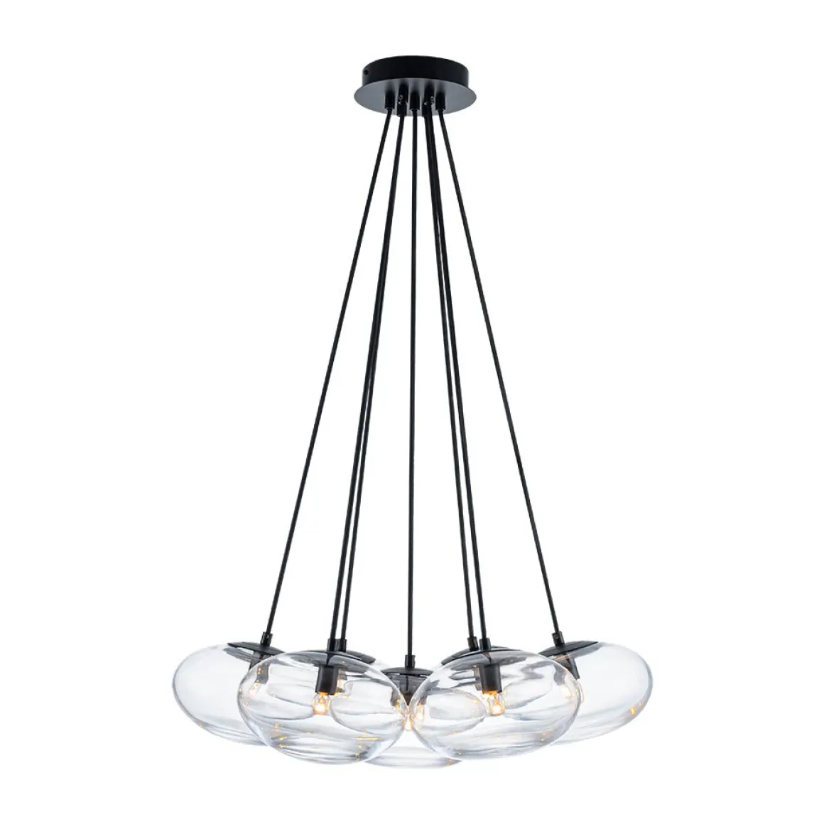 Black 7-Light Cluster Clear Glass Oval Globe Chandelier