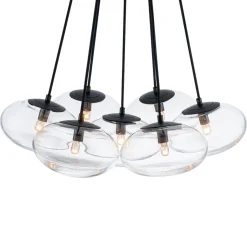 Black 7-Light Cluster Clear Glass Oval Globe Chandelier