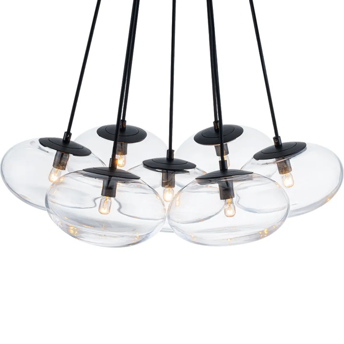 Black 7-Light Cluster Clear Glass Oval Globe Chandelier