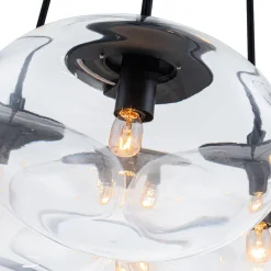 Black 7-Light Cluster Clear Glass Oval Globe Chandelier