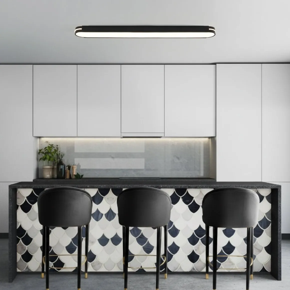 Black Minimalist Oval Dimmable LED Flush Mount Light
