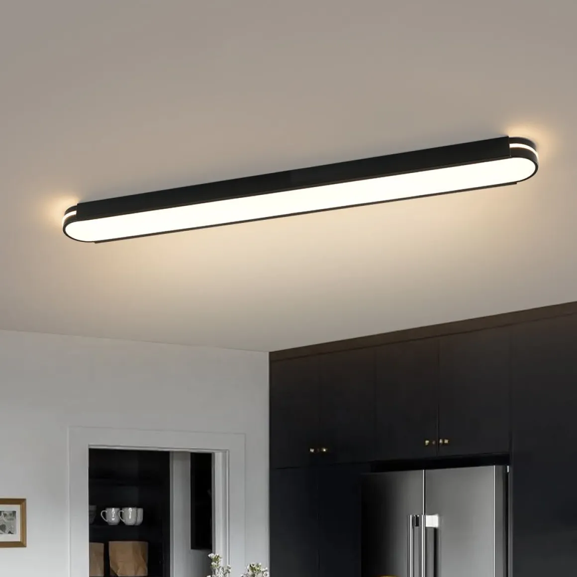 Black Minimalist Oval Dimmable LED Flush Mount Light