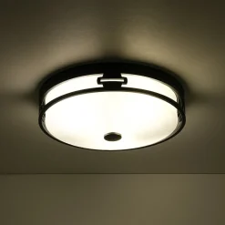 Black Round Frosted Crackled Glass Flush Mount Light