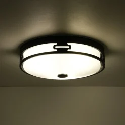 Black Round Frosted Crackled Glass Flush Mount Light