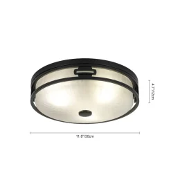Black Round Frosted Crackled Glass Flush Mount Light