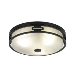 Black Round Frosted Crackled Glass Flush Mount Light