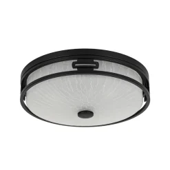 Black Round Frosted Crackled Glass Flush Mount Light