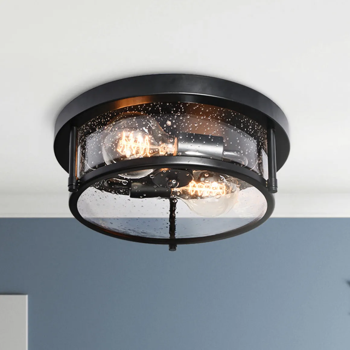 Black Seeded Glass Flush Mount