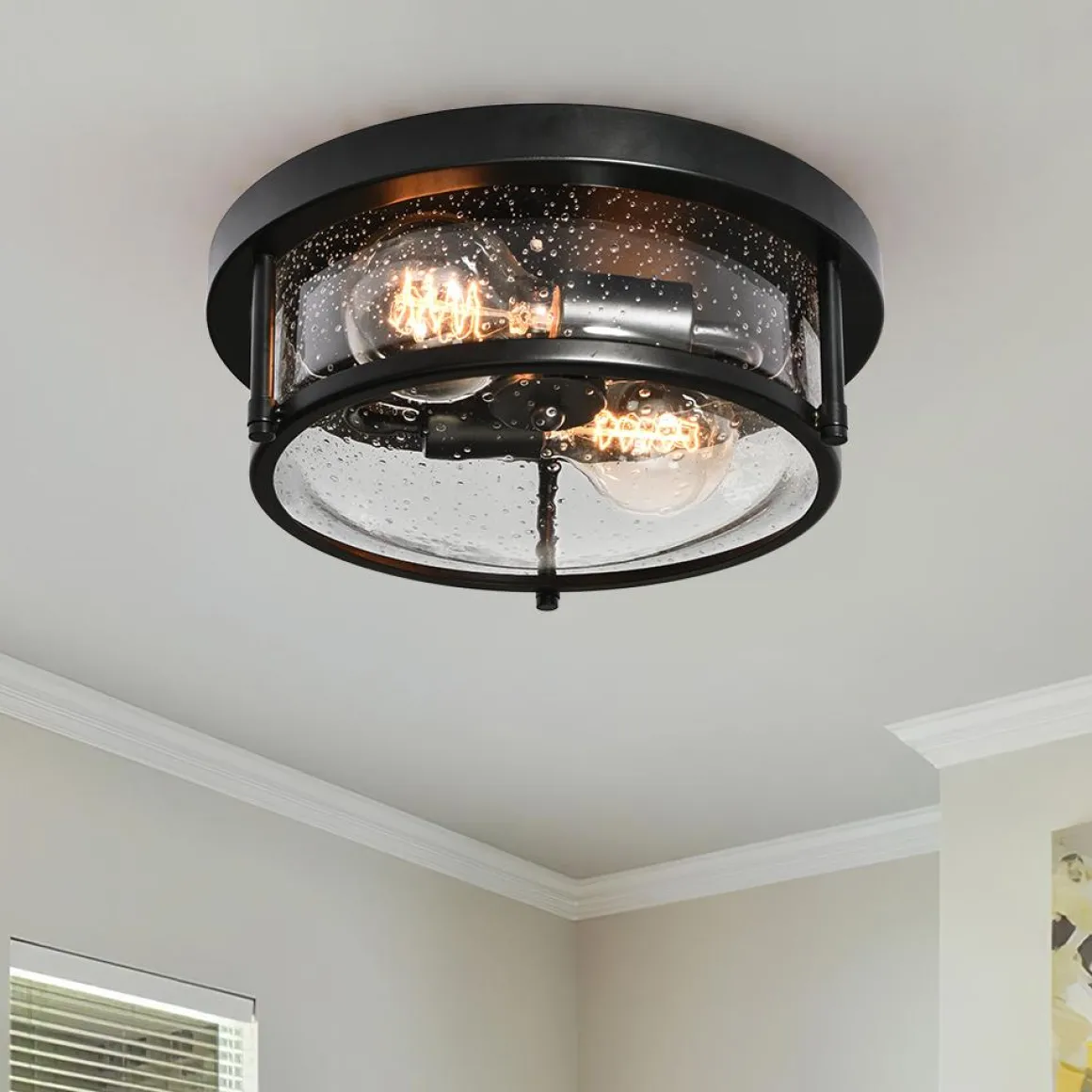 Black Seeded Glass Flush Mount