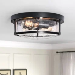 Black Seeded Glass Flush Mount
