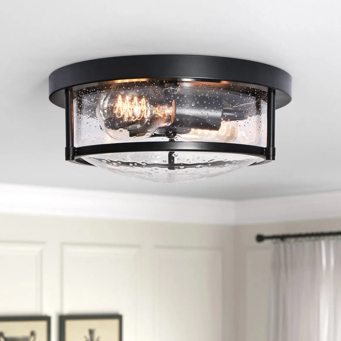 Black Seeded Glass Flush Mount