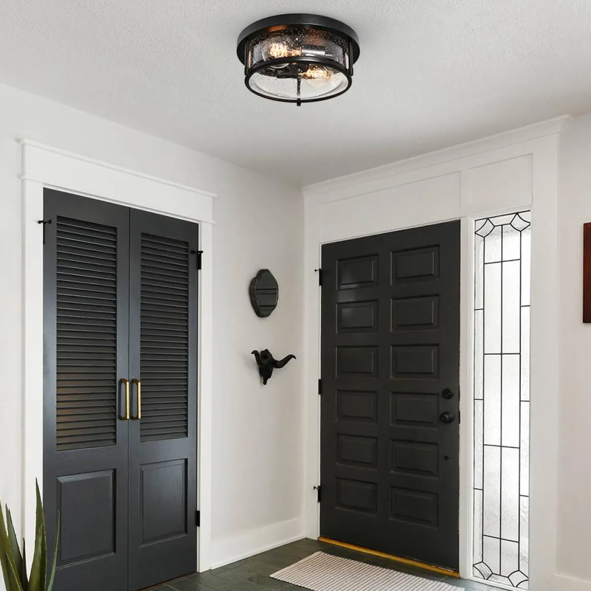 Black Seeded Glass Flush Mount