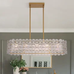 Bloom Art Deco Floral Glass Linear Cage Island Chandelier