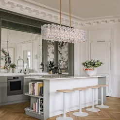 Bloom Art Deco Floral Glass Linear Cage Island Chandelier