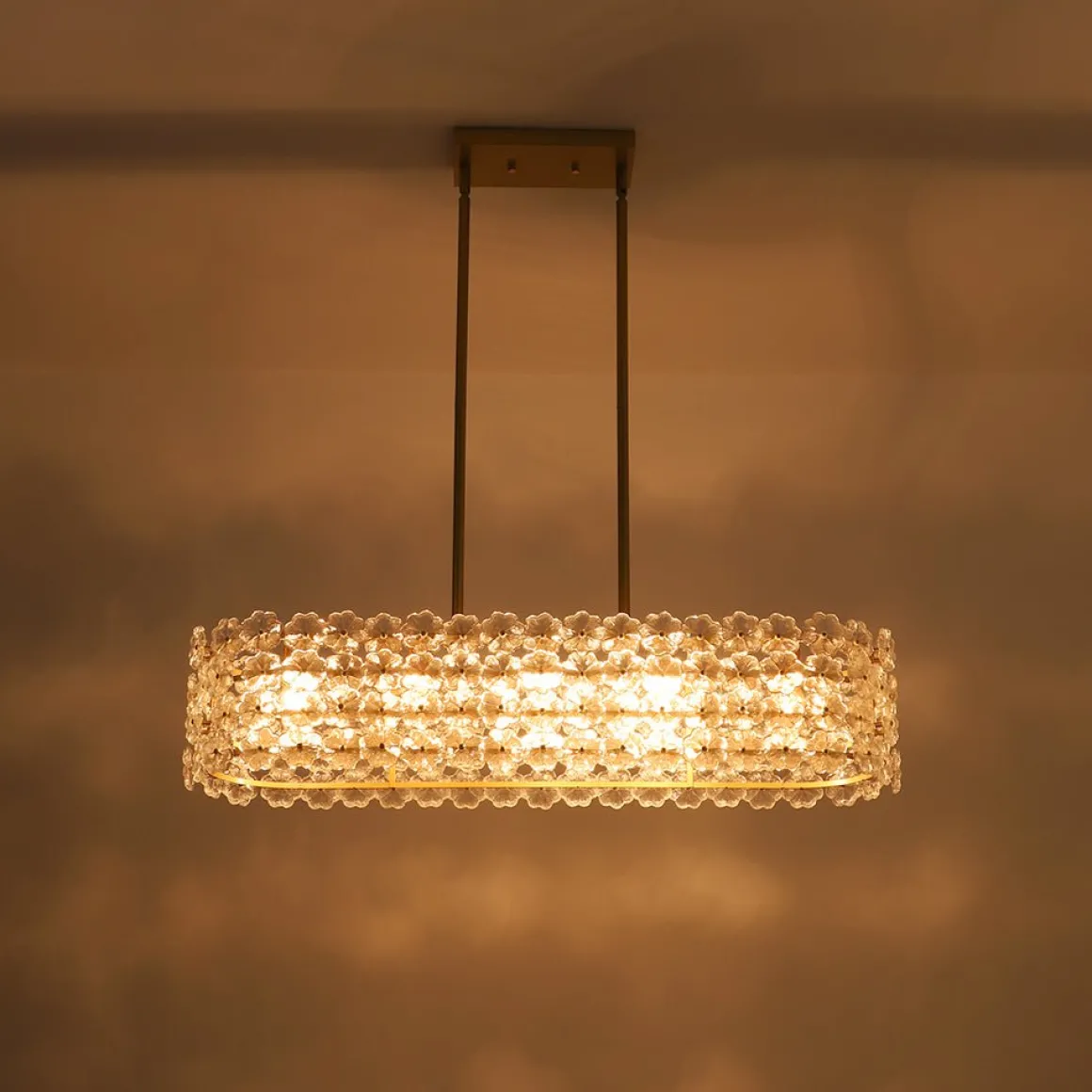 Bloom Art Deco Floral Glass Linear Cage Island Chandelier