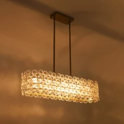 Bloom Art Deco Floral Glass Linear Cage Island Chandelier