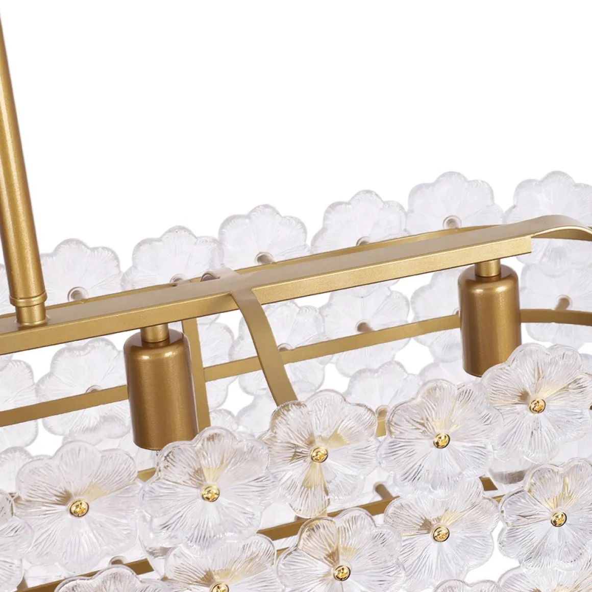 Bloom Art Deco Floral Glass Linear Cage Island Chandelier