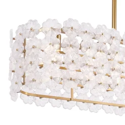Bloom Art Deco Floral Glass Linear Cage Island Chandelier