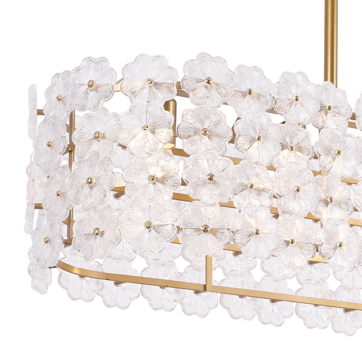 Bloom Art Deco Floral Glass Linear Cage Island Chandelier