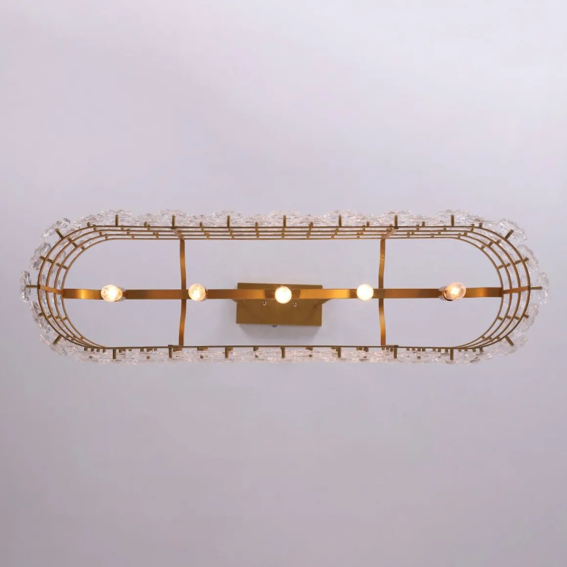 Bloom Art Deco Floral Glass Linear Cage Island Chandelier