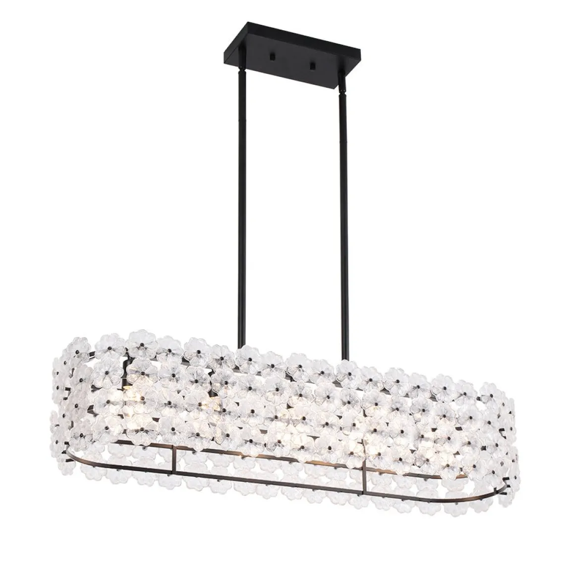 Bloom Art Deco Floral Glass Linear Cage Island Chandelier